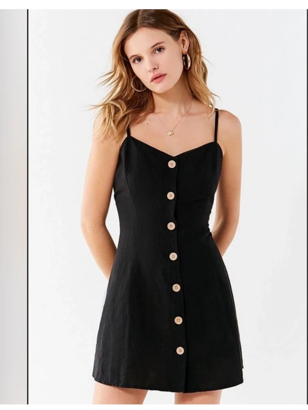 Urban Outfitters Black Button-Front Spaghetti Strap Linen Dress Small
